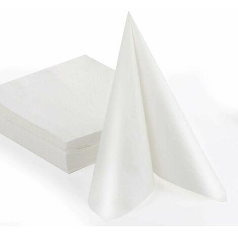 Lot de 50 serviettes 40x40 cm serviettes jetables de haute qualité, serviettes en papier 100% cellulose blanc, serviettes en tissu décoratives parfaites pour les mariages, fêtes, anniversaires, baptêm