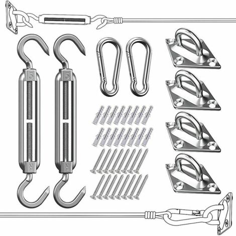 Kit de Fixation pour Voile d'Ombrage - 304 Inoxydable Voile d'Ombrage, Kit de fixation Voile d'ombrage pour Triangle, Carré & Rectangle, Heavy Duty antirouille Soleil Voile D'ombrage Kit de Fixation (1/4)