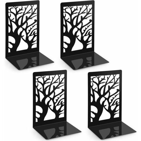 2paires de serre-livres, serre-livres en métal pour la maison, le bureau et l'école - Noir
