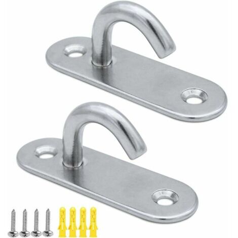 Inox Crochets de Plafond M8 Crochets Ouverts Ovales Ancre de Plaque Œil Crochet de Montage à Vis Murale pour Hamac Yoga Moustiquaire Bateau Gréement Quincaillerie de Pont Marin,,2pcs (1/4)