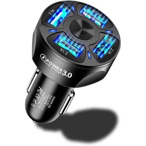 Chargeur Allume Cigare USB, Chargeur Voiture 4 Ports, Rapide 35W 7A QC3.0Prise Allume Cigare, Compatible avec iPhone, iPad, Samsung Galaxy, Huawei, Xiaomi et Autres Smartphones et Tablettes - Noir