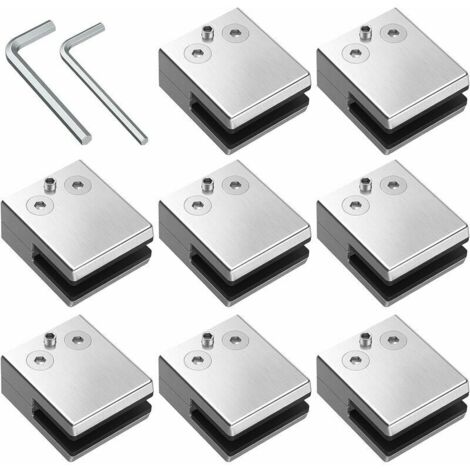 Pinces à Verre 8 PCS 8-10mm en Acier Inoxydable 304 Pinces à Verre Support en Verre Réglable à Dos Plat pour Balustrade d'Escalier, Main courante (1/5)