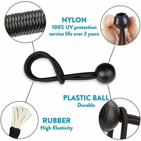20 Pièces Sandow Bâche 30cm Noir - Tendeurs Élastiques Avec Boule Pour Camping Et Fixation