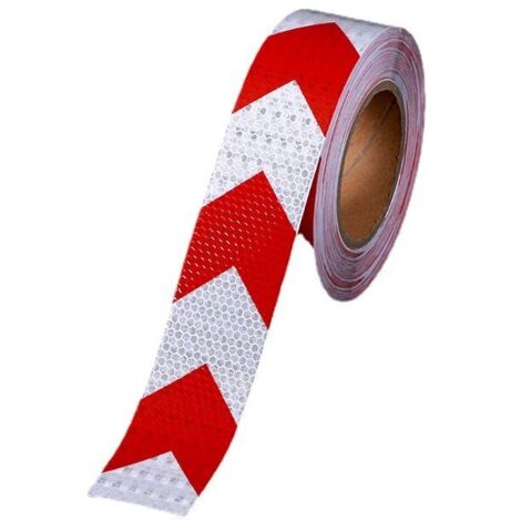 Bande Réfléchissante Autocollante, 5cm x 25m Ruban Adhésif Réfléchissant Avertissement de Sécurité à Haute Intensité, Ruban Avertisseur Réfléchissant Rrouge et Blanc, (1/5)