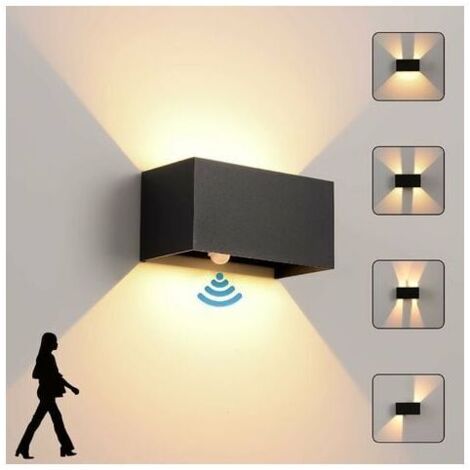 Applique Murale intérieur/Extérieur avec Détecteur de Mouvement,LED 24W Moderne Luminaire Murale,Éclairage Mural Etanche IP65 3000K blanc chaud,Appliques Murales avec Angle de Faisceau Réglable,Noir (1/5)