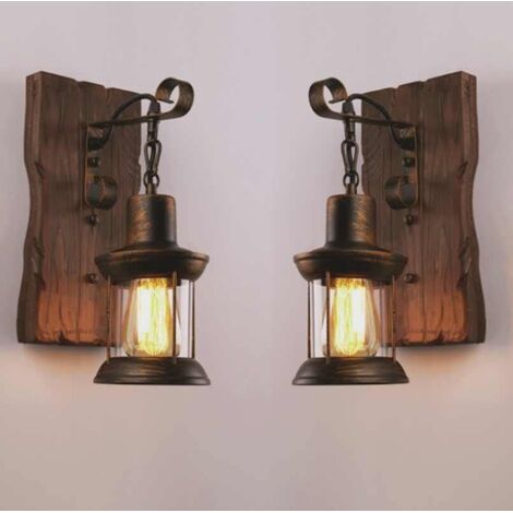 Lampe murale rustique vintage, lampe murale industrielle vintage, lampe murale en bois vintage de la ferme, allée, miroir de maquillage, couloir, à côté de la Chambre, Bar (2pcs) (1/4)