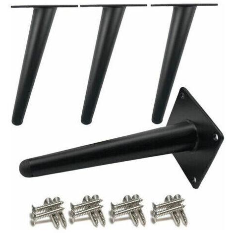 Set de 4 Pieds de Meubles 10cm Inclinaison Pieds de Table Dorés en Métal avec Base Silencieuse Antidérapante Noir (1/4)