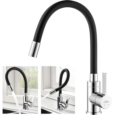 Robinet de Cuisine Flexible Bec Haut Orientable Librement Mitigeur Évier Flexible Laiton Chromé et Noir Robinet Evier Monotrou à Eau Chaude et Froide (1/5)