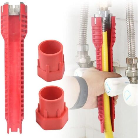 Clé Robinet Multifonctionnel Cle a Tube Mitig Double Tête avec Douille Cle Demontage Robinet Antidérapant Facile à Utiliser pour Robinet Evier Plombier Lavabo Cuisine Salle de Bain - Rouge