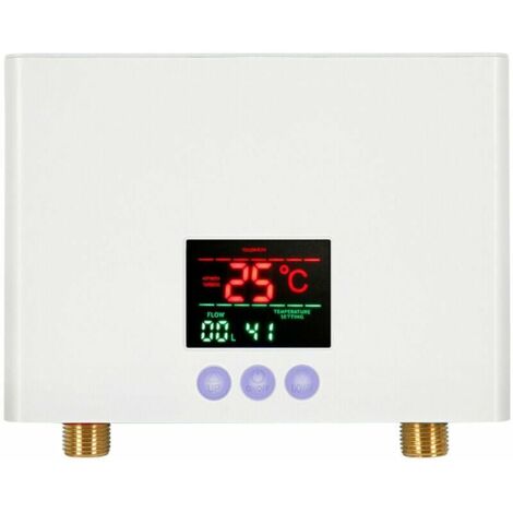 Chauffe-Eau Instantané 3KW Mini Chauffe-Eau Électrique Sans Réservoir Mural avec Affichage LED Réglage de la Température à 3 Niveaux Télécommande pour Maison Cuisine Salle de Bains (Blanc)