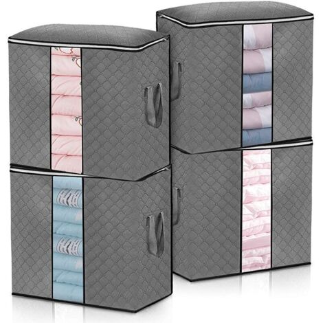 4Pack 90L Sac de rangement pour vêtements de Grande Capacité Organisateur de Solution avec Fermetures éclair, Renforcées pour Couette en Tissu épais Boîtes de Rangement pour Edredons,Couvertures\\u202 (1/5)