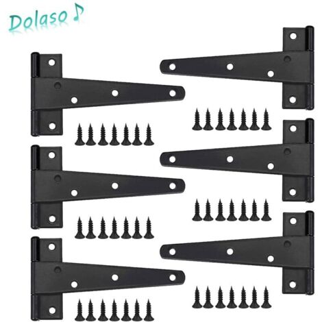 Charniere Porte Lourde 6pcs, Charniere Porte 6 Pouces, Charnière en T Noires, Charniere Plate Inox Charnières de Portes en Fer Charnières Robustes pour Portes, Fenêtres, Abris de Jardin