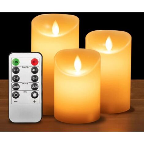 Bougies LED,bougie led flamme vacillante, Lot de 3 (10cm, 12.5cm, 15cm), Avec Vacillement des Flammes Très Réaliste, bougie decorative, bougie blanche, Minuterie de 24 Heures