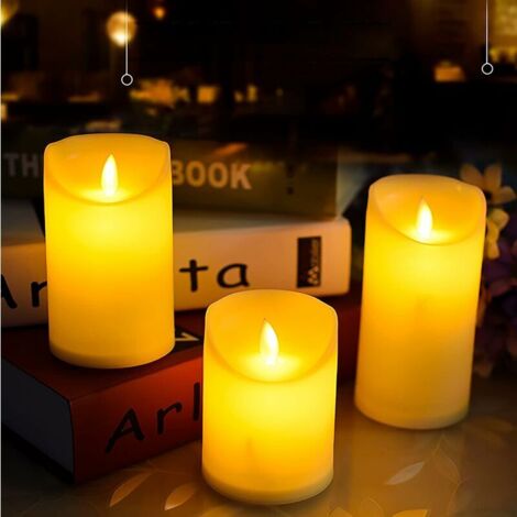 Lot De 3 Bougies LED Vacillantes Avec Télécommande Et Minuterie – Flamme Réaliste, Lumière Chaleureuse, Intérieur/Extérieur, Piles AAA (non Incluses)