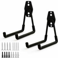 2pcs Crochet de Rangement de Garage en Acier,Stockage outils garage Crochets avec Revêtement Anti-Dérapant Support Lourd pour Accrocher les échelles/vélos/outils de jardin/Cordages(M)