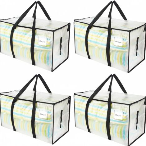 4 grands sacs de rangement imperméables 90L, résistants avec poignées, pour vêtements (1/5)