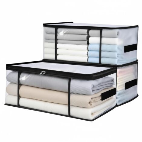 Lot de 4 grands sacs de rangement imperméables 90L, avec couvercle et poignées renforcées, pour vêtements et couettes (1/5)