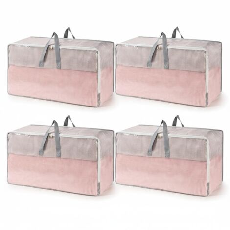 Pack de 4 sacs de rangement extra-larges, transparents avec fermetures éclair et couvercles, pour déménagement et vêtements (1/5)