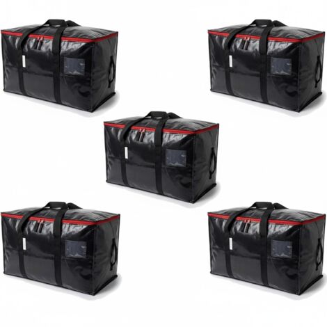 Lot de 5 sacs de rangement XXL 94L, noirs, avec poignées renforcées et fermeture zip, solides et durables (1/5)