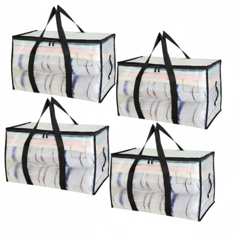 Lot de 4 grands sacs de rangement 90L, imperméables avec couvercle zip, pour déménagement, camping et vêtements (1/5)