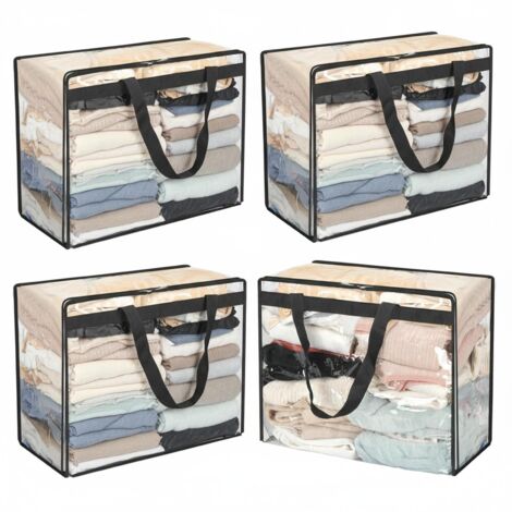 Lot de 4 sacs de rangement transparents 40L en PVC, pliables avec poignées, pour déménagement et vêtements, 44x37x20 cm (1/5)