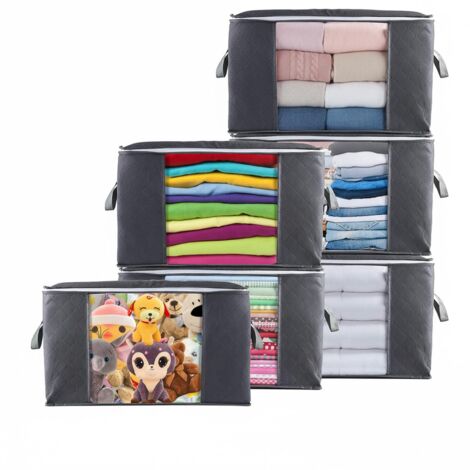 Lot de 6 sacs de rangement pliables 90L, sous lit, en non-tissé avec poignées, pour vêtements, couettes et jouets (1/5)