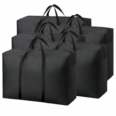 Lot de 5 grands sacs de rangement 100L, Oxford 600D imperméable, avec fermeture zip, pour couettes et couvertures, noir (1/5)