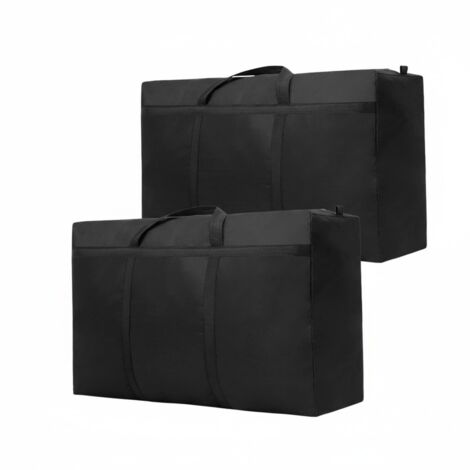 Lot de 2 grands sacs de rangement étanches 180L, pliables avec zip, pour vêtements, couettes et voyages, noir (1/5)
