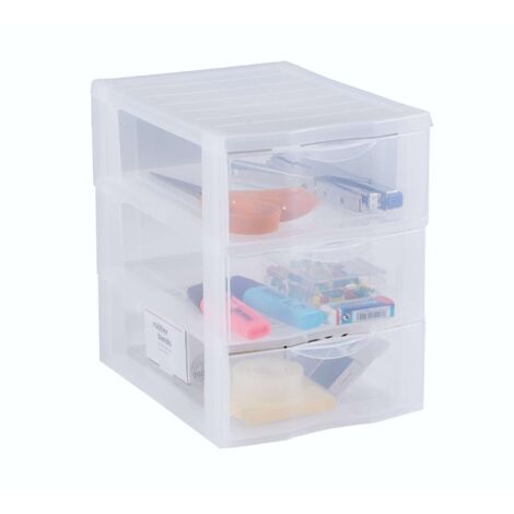 Petite Tour Rangement Plastique 3 Tiroirs Transparents A5 Superposable Durable Polyvalente (1/4)
