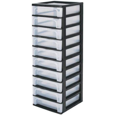 Tour De Rangement Plastique 10 Tiroirs Noir Ouverture Facile Format A4 A5 A6 Organisateur Bureau Papeterie Sans Bpa (1/5)