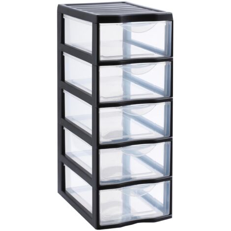 Tour De Rangement Plastique Noir 5 Tiroirs Transparents A4 Bureau Documents Durable Stop Tiroir Ergonomique Visibilité
