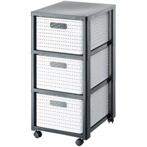 Conteneur Roulant à 3 Tiroirs Plastique Aspect Rotin Amovibles Blanc (1/5)
