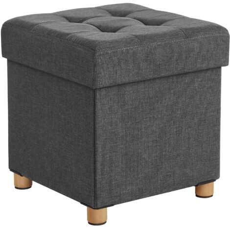 Small Folding Storage Stool 300kg Load Cube Footstool Linen Fabric MDF Non Slip Feet Versatile (1/5)