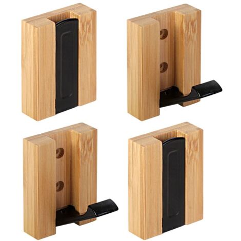 4 Retractable Bamboo Wall Hooks Adhesive 3m for Scarves Bags Towels (1/5)