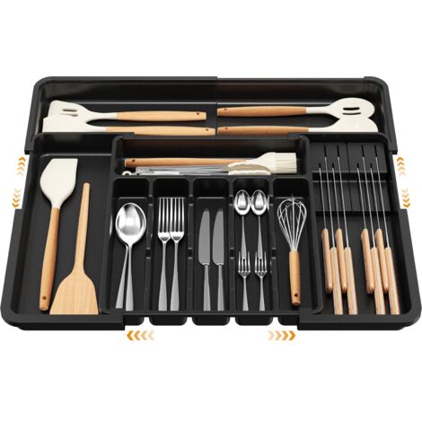 Extendable Cutlery Tray Drawer Organizer 9 Compartments 2 Removable Blocks Non-Slip ABS Kitchen (1/5)