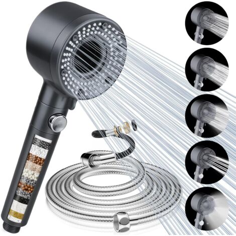 Shower Head Filter 5 Jet Modes Water Saving Anti Limescale 2M Hose (1/5)