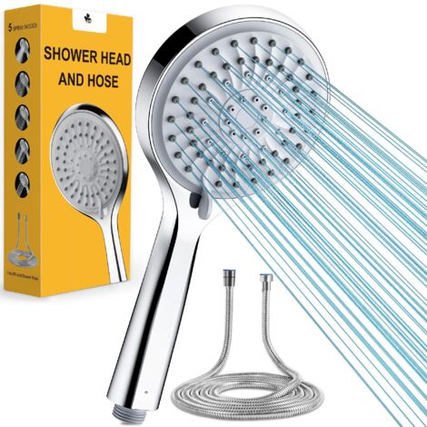 High Pressure Shower Head 5 Spray Modes 1.5m Hose ABS Chrome Stainless Steel (1/5)