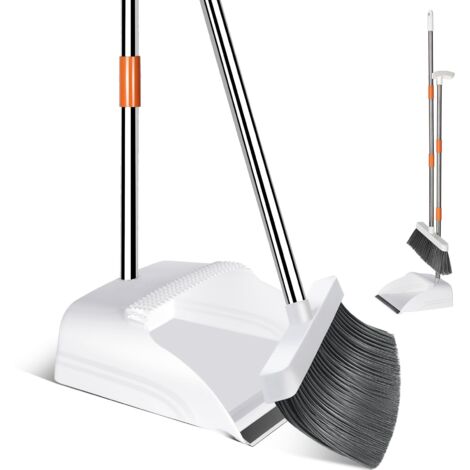 Adjustable Handle Dustpan Brush Set with Teeth Combs Indoor Cleaning Space Saving (1/5)