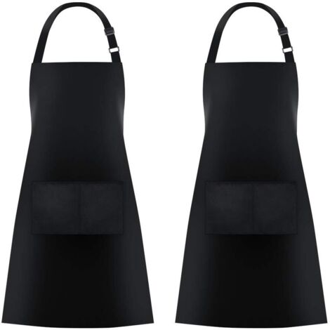 2 Pack Adjustable Kitchen Aprons for Men Women with Pockets Shiny Polyester Thick Fabric (1/5)