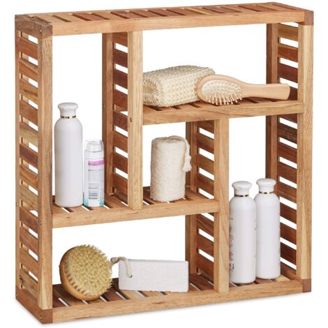 Wall Shelf 5 Compartments Walnut Wood Wall Mounted for Bathroom Entryway Office (1/5)