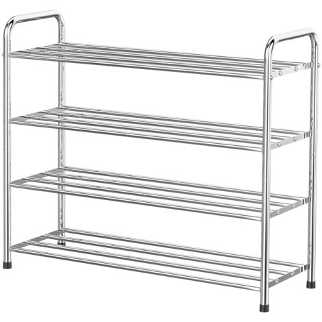 4 Tier Stainless Steel Shoe Rack Holds 12-16 Pairs Multifunctional Storage (1/5)