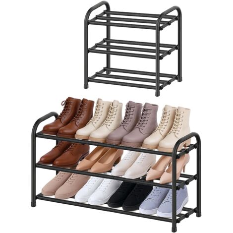 Extendable 3 Tier Shoe Rack Storage 6-12 Pairs Black Metal Weatherproof Open (1/5)