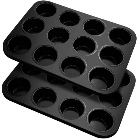 Set Of 2 Nonstick Carbon Steel Muffin Moulds 24 Cup Reusable For Cupcakes Brownies Pudding (1/5)