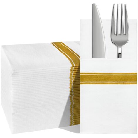 100 Linen Feel Disposable Napkins: Built-in Cutlery Pocket, Pre-folded, Soft Strong Absorbent (1/5)