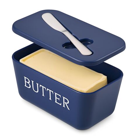Butter Dish with Lid Large Capacity Food Grade Plastic Stainless Steel Insert Dishwasher Safe (1/5)