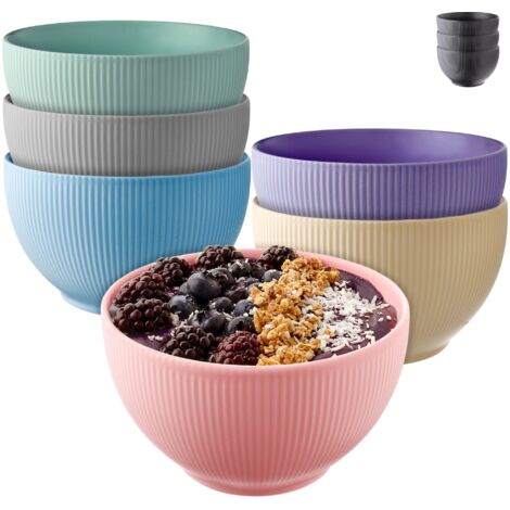 6 x 700ml Colored Ceramic Bowls for Cereal Salads Soups Microwave Dishwasher Safe (1/5)