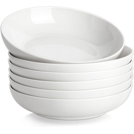 6 Pieces Porcelain Pasta Plates Soup Salad Bowl Set 1250 ml 22.5 X 5 Cm White (1/5)