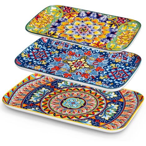 A set of three rectangular porcelain dinner plates, suitable for use in microwave ovens and dishwash (1/5)