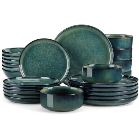 24 Piece Stoneware Dinnerware Set For 6 Green Reactive Glazed Durable Microwave Oven Dishwasher Safe (1/5)