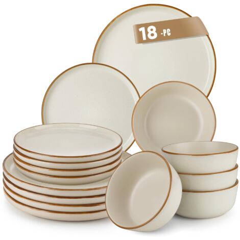 18-Piece Porcelain Dinnerware Set For 6 Stackable Matte Glossy Sesame Effect Microwave Oven Safe (1/5)